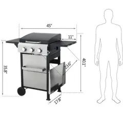 NicBex 3-Burner propane Gas BBQ Grill,36900BTU Output Outdoor Grill with Hanging Basket&Foldable Side Table,Enameled Cast Iron Cooking Grids