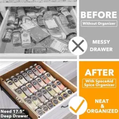 Spice Drawer Organizer with 28 Glass Spice Jars, 386 Labels, for Kitchen Drawers,Black