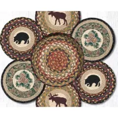 Earth Rugs Wilderness Trivets in a Basket &ndash; Printed Round Jute Hot Pads, 10"x10"
