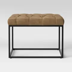 Trubeck Tufted Metal Base Ottoman Faux Leather Brown - Threshold&trade;: Padded Footstool, No Assembly Required