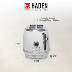 Haden Heritage 2 Slice Wide Slot Stainless Steel Toaster with Adjustable Browning Control & Non-Slip Feet, Ivory & Chrome