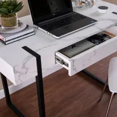 Wennan Modern Faux Marble Desk Black/White - Aiden Lane