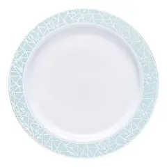 Smarty Had A Party 7.5" White w/ Turquoise and Silver Rim Plastic Salad Plates - 120 pcs