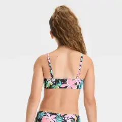 Girls' Tropical Floral Printed Bikini Swim Top - art class&trade; Black