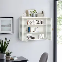 27.56" Modern 2 Glass Door Wall Cabinet with Triple Tier Storage - ModernLuxe