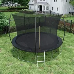 Whisen 12 ft. Double-sided Cover Outdoor Trampolines w/Ladder and Safety Enclosure Net
