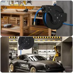 Auto Rewind Air Compressor Hose Reel 25FT 3/8" 300PSI | Commercial-Grade Dual Wall Mount Brackets + Tangles-Free Hybrids Hose