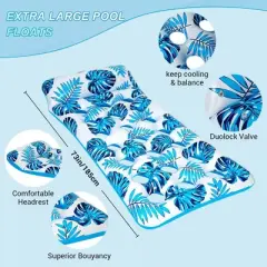 MOVSSOU Inflatable Pool Floats Hammock with Headrest Floating Pool Lounge Chair 73 x 34in for Adults