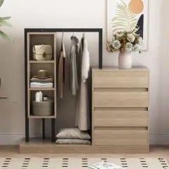 SEVOBAL Garment Racks Armoire Wardrobe with Drawers Shelves Durable Clothes Rack for Hanging Clothes Bedroom Living Room, Beige, 151.13"*50.04"*22.86"