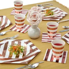 Silver Spoons Elegant Disposable Coffee Cups, Heavy Duty Drinking Hot Cups, 9 oz., (18 PC), Stripe Collection	