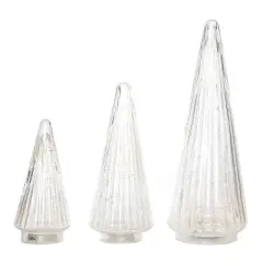 Transpac Light Up Glass Clear Trees Set of 3 for Christmas Decorative Objects - Elegant Holiday Home Decor