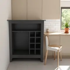 FURNIinspire Wine Racks Bar Cabinet, Wine Cabinet, Sideboard Kitchen Cupboards With Open Shelf, Wine Rack, Black, 17.7"*32.5"*37.07"