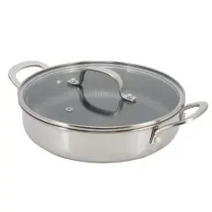 Better Chef 3-Ply Stainless Steel Nonstick Deep Fry Pan with Lid in Silver
