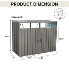 MOEPISY Garbage Bin Shed Stores 2 Trash Cans Metal Outdoor Bin Shed for Garbage Storage,Stainless Galvanized Steel