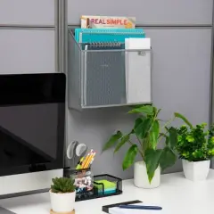 Mind Reader Vertical File Storage, Desktop Organizer, Wall Mount, Office, Metal Mesh, 12.5"L x 3.75"W x 11.5"H, Silver