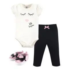Little Treasure Baby Girl Cotton Bodysuit, Pant and Shoe 3pc Set, Hello Gorgeous