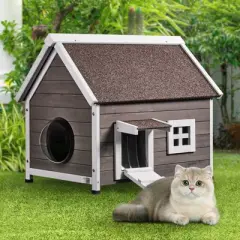 VEVOR Outdoor Cat House Weatherproof, Feral Cat Shelter for Multiple Cats, Outdoor Wooden Cat House with Large Side Door, 22"L x 30"W x 26"H