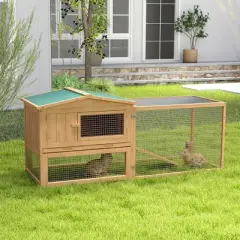 Pawhut 62" Rabbit Hutch with Run, Outdoor Bunny Hutch, Guinea Pig House Cage with Pull-out Tray, Roof and Ramp