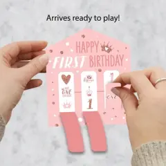Big Dot of Happiness 1st Birthday Little Miss Onederful - Girl First Birthday Party Game Pickle Cards - Pull Tabs 3-in-a-Row - Set of 12