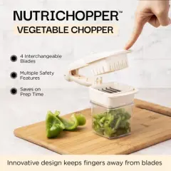 NutriChopper Handheld Vegetable and Fruit Chopper with 4 Stainless Steel Blades & Catch Container