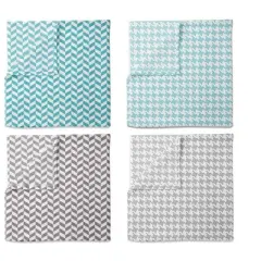 Bacati - Houndstooth/Herringbone Muslin Swaddling Blankets set of 4  Aqua/Gray