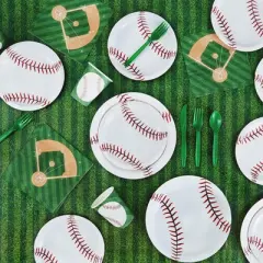 Blue Panda 98 Pieces Serves 24 Baseball Birthday Dinnerware Set with Banner Tablecloth Plate Napkin Cup, Sports Party Supplies & Decorations