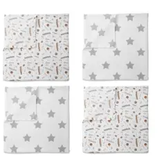 Bacati - Football Brown/Gray Muslin Swaddling Blankets set of 4