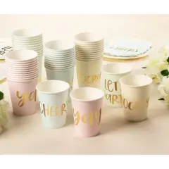 Juvale 48-Pack 9 oz Gold Foil Pastel Disposable Paper Cups Bachelorette Party Supplies