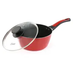 Oster Claybon 2.2 Quart Nonstick Saucepan With Lid in Speckled Red
