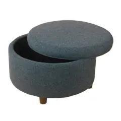 Large Round Storage Ottoman Textured Navy - HomePop: Seating, Footrest, Lift Off Top
