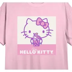 Hello Kitty Drinking Boba Tea Women's Pink Short Sleeve Sleep Shirt