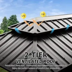 NicBex Grill Gazebo, Aluminum BBQ Outdoor Gazebo with Metal Frame and Shelves Serving Tables, Permanent Double Roof Canopy Hard top Gazebos