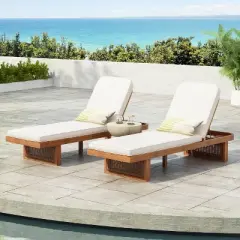 Christopher Knight Home Rourke Modern Outdoor Acacia Wood Rattan Lounge Chair with Adjustable Backrest and Cushion