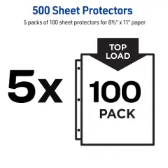 Avery Economy Weight Sheet Protectors, Acid Free, 8-1/2" x 11", 100-Count, Clear, 5 Pack (75202)