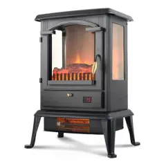 VOLTORB 3-Sided Flame View Infrared Quartz Heater Stove, Free Standing Electric Fireplace for Indoor Use w/Remote Control & Programmable Timer, Black