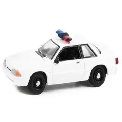 1987-1993 Ford Mustang SSP White Police Car w/Light Bar "Hot Pursuit" "Hobby Exclusive" 1/64 Diecast Model Car by Greenlight
