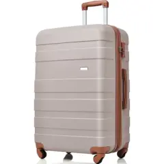 DOMETOUR Luggage Set ABS Hardshell 3Pcs Lightweight Durable Spinner Suitcase with TSA Lock 20'' 24'' 28'' (Light Brown)