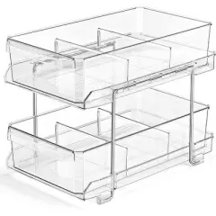 OnDisplay 2-Tier Deluxe Tiered Acrylic Cosmetic/Bath/Pantry/Fridge Drawer Organizer w/Dividers