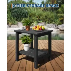 Sturdy 2-Tier HDPE Adirondack Side Table - Weather Resistant for Patio, Poolside, Porch - Indoor/Outdoor
