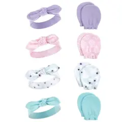 Hudson Baby Infant Girl 16Pc Headband and Scratch Mitten Set, Peacock, 0-6 Months