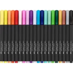 Faber-Castell Felt Tip Brush Pen Black Edition 20ct Box: Artist Markers, 1.6mm, Multicolored Ink, Ages 13+
