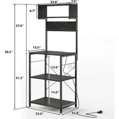Kitchen Bakers Rack with Power Outlet, Microwave Stand, 4 Tiers Coffee Bar Station, Kitchen Storage Shelf w/Hooks, Rack for Spices, Pots Pans