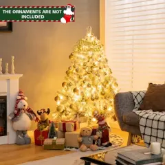 Costway 4.5ft Pre-Lit Premium Snow Flocked Hinged Artificial Christmas Tree w/150 Lights