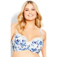 Women's Plus Size Fashion Print Lace Balconette Bra - Blue Floral |  AVENUE