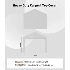 Carport Zipper Door Replacement for Portable Garage - PE Fabric, Fits 13' x 20' and 13' x 25' Frames (Frame Not Included)