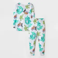 Toddler Boys' 4pc Monsters Inc Cotton Long Sleeve Pajama Set - Green/Gray/Teal Blue