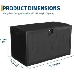 130 Gallon Large Resin Deck Box, Weatherproof Outdoor Storage Bin with Lid and Side Handles for Garden Pool , Patio Cushions, Backyard Furniture