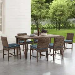 7pc Bradenton Outdoor Steel Dining Set Navy/Weathered Brown - Crosley: With Removable Cushion Covers, UV-Resistant