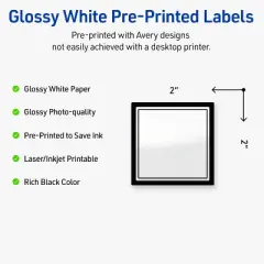 Avery Printable Square Labels, Double Black Border, 2" x 2", Glossy White Square Labels, Permanent, Laser/Inkjet, 120ct, Great for Product Labels