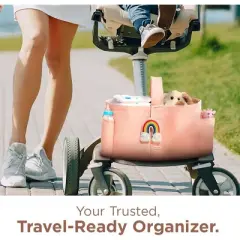 Folkulture Baby Diaper Caddy, Cotton Diaper Bag for Kids, Stylish Comfort Spacious Travel Essential Cart, Car Organizer for Diapers (Powder Pink -15")